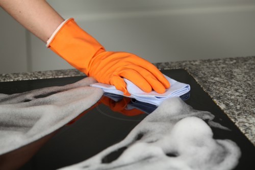 Short-let cleaner sanitising a bathroom in Battersea